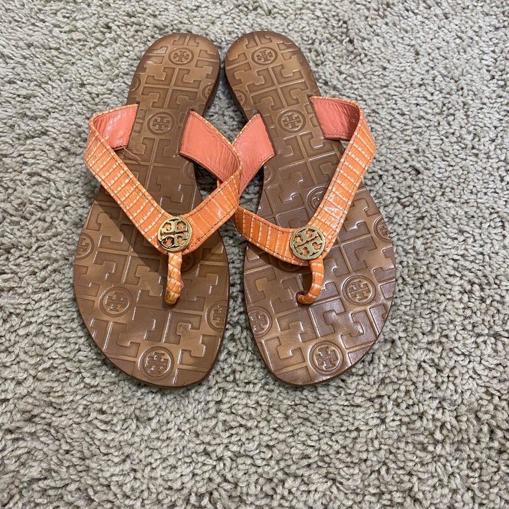 Tory Burch, sherbet, orange, flip-flops, size 9 great condition
